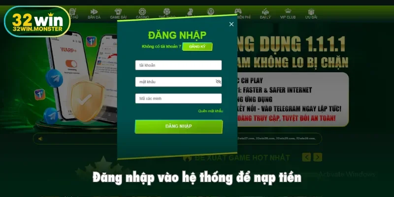 Đăng nhập vào hệ thống để nạp tiền