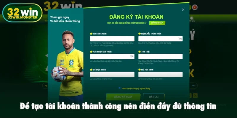 Để tạo tài khoản thành công nên điền đầy đủ thông tin